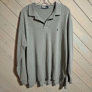 Polo Ralph Lauren Long Sleeve‎ Polo Shirt Men's Top Cotton Heather Gray Casual